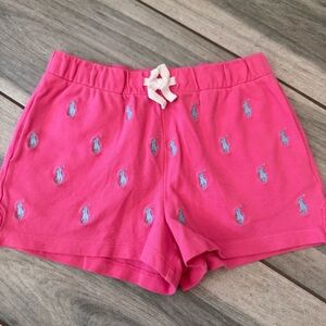 Girls Polo Ralph Lauren Shorts All Over Embroidered Pony Logo Pink Medium 8-10